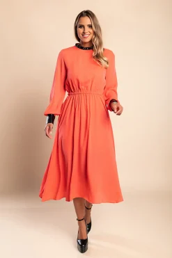 Dettagli in ecopelle Abito midi elegante Plana, Rosa
