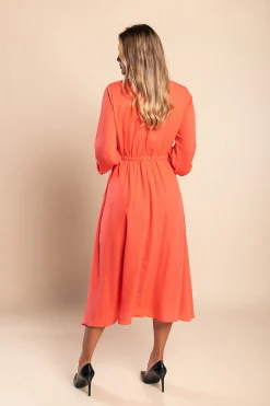 Dettagli in ecopelle Abito midi elegante Plana, Rosa