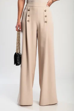 Elegante abito lungo con bottoni, beige