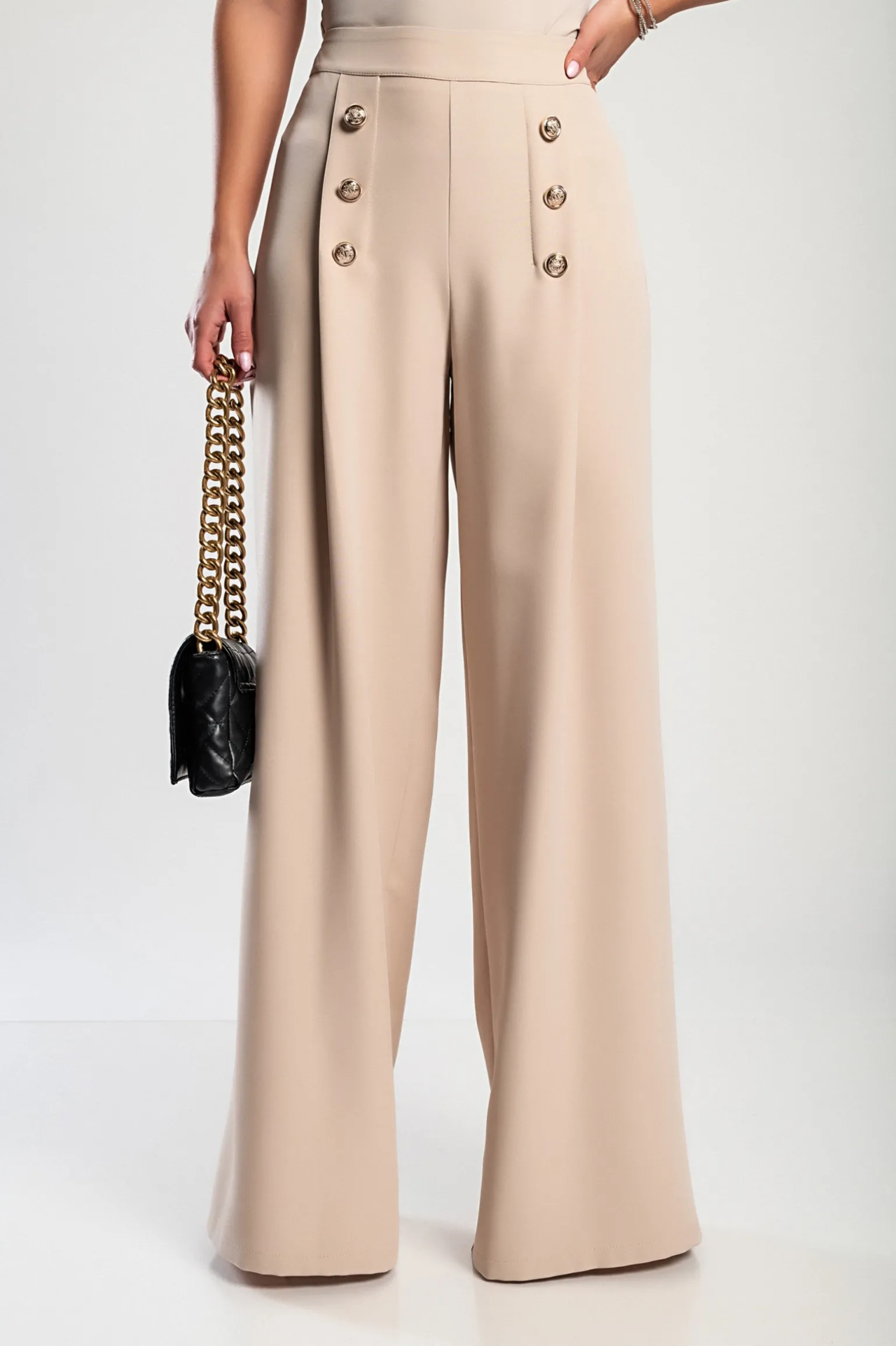 Elegante abito lungo con bottoni, beige