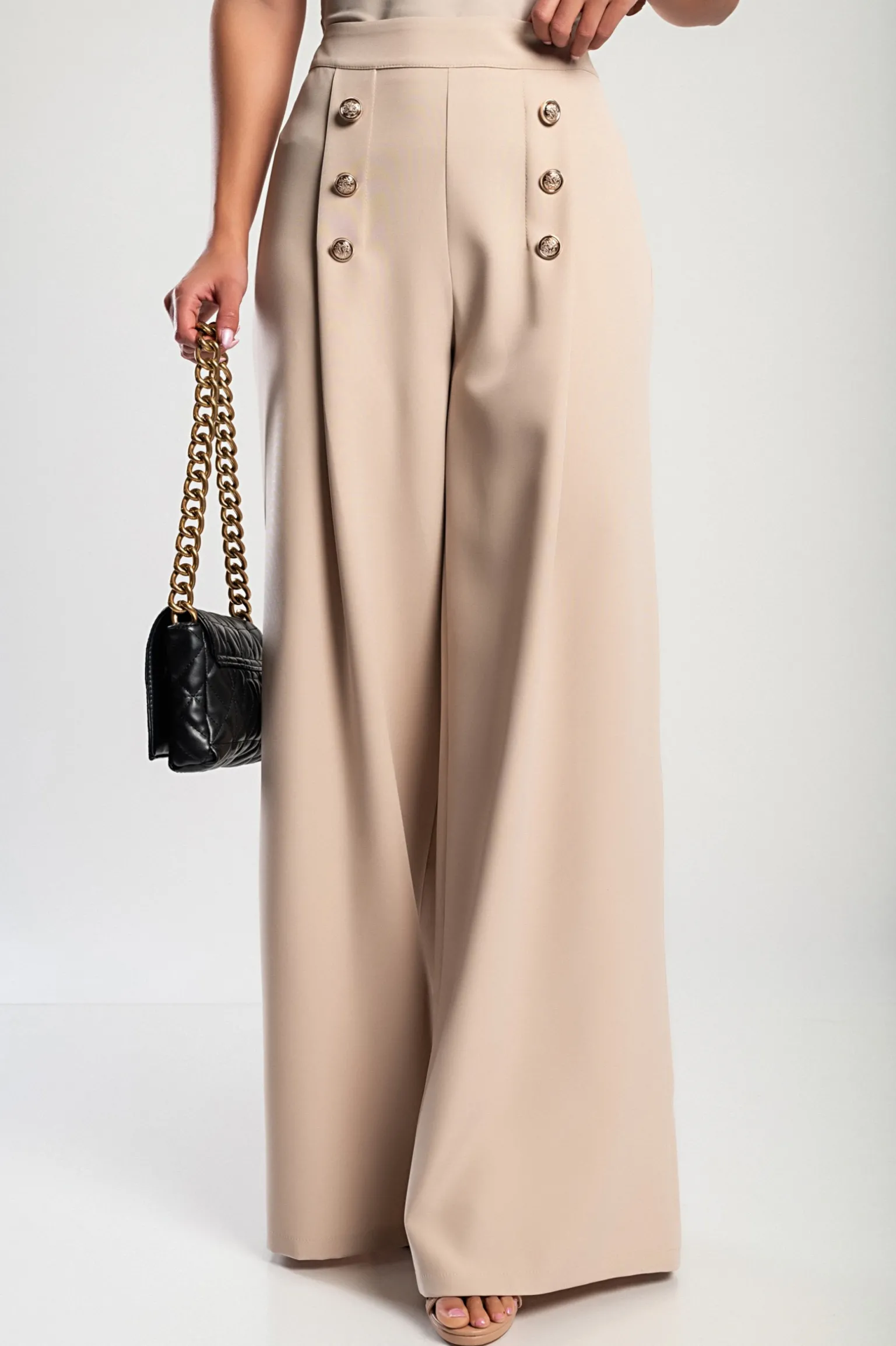 Elegante abito lungo con bottoni, beige