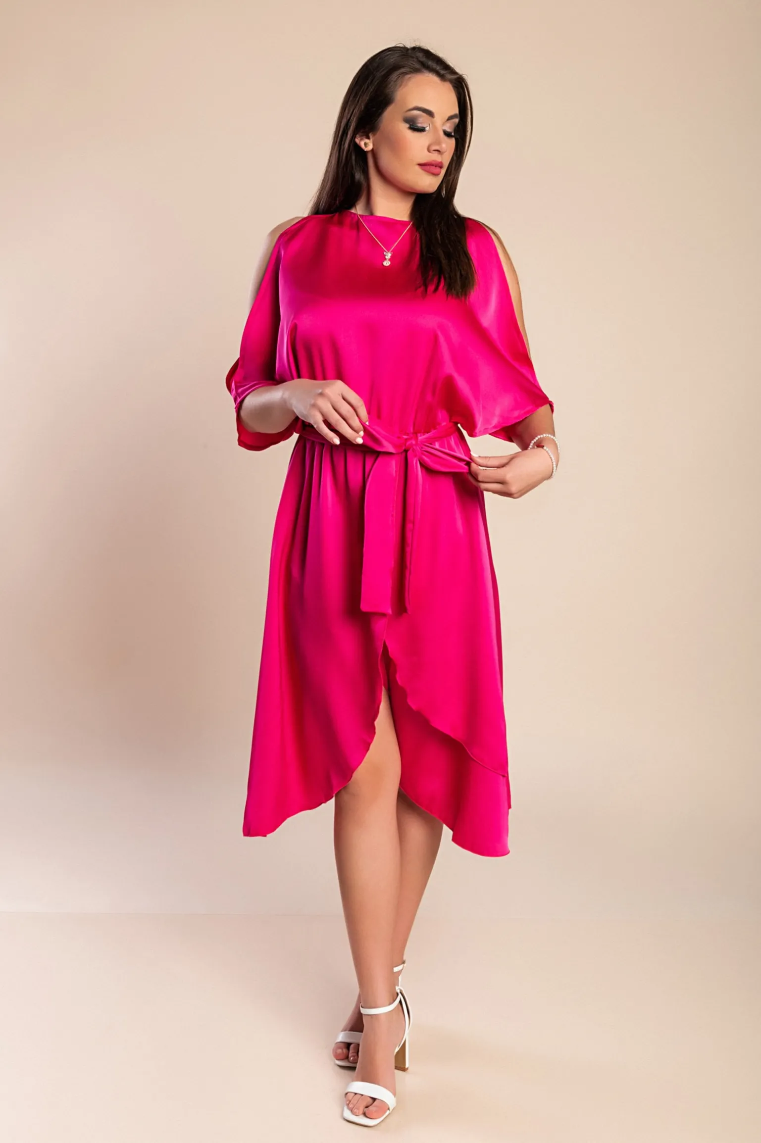 Elegante abito midi con cut-out Thiena, fucsia