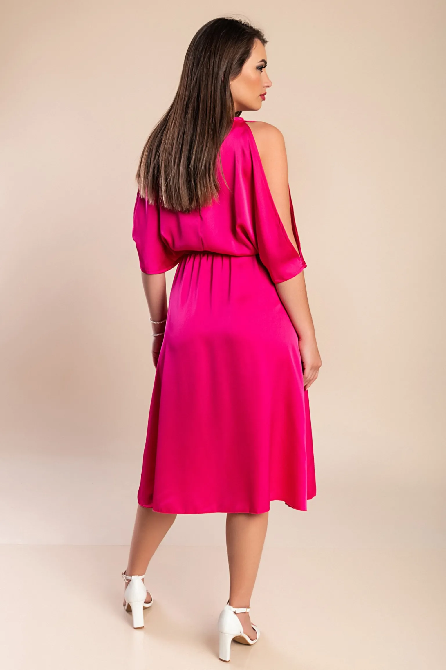 Elegante abito midi con cut-out Thiena, fucsia