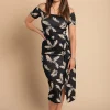 Elegante abito midi con stampa, nero