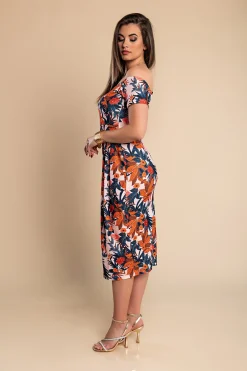 Elegante abito midi con stampa floreale, rosa chiaro