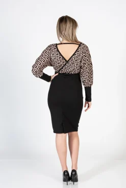 Elegante abito midi con stampa geometrica e scollo incrociato Sonda, beige