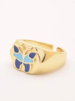 Elegante anello con motivo a farfalla, colore blu