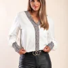 Elegante blusa con stampa leopardata Polina, bianca
