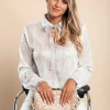 Elegante blusa in tessuto semitrasparente Callafela, bianca