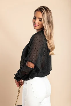 Elegante blusa in tessuto semitrasparente a pois Geltra, nera