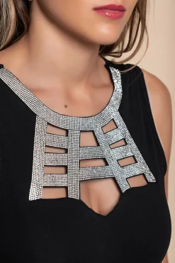 Elegante body smanicato con dettaglio decorativo, nero