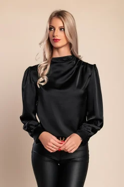 Elegante camicetta a collo alto, nera