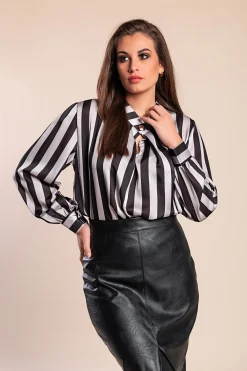Elegante camicetta con stampa a righe, grigio/nero