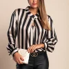 Elegante camicetta con stampa a righe, beige/nero