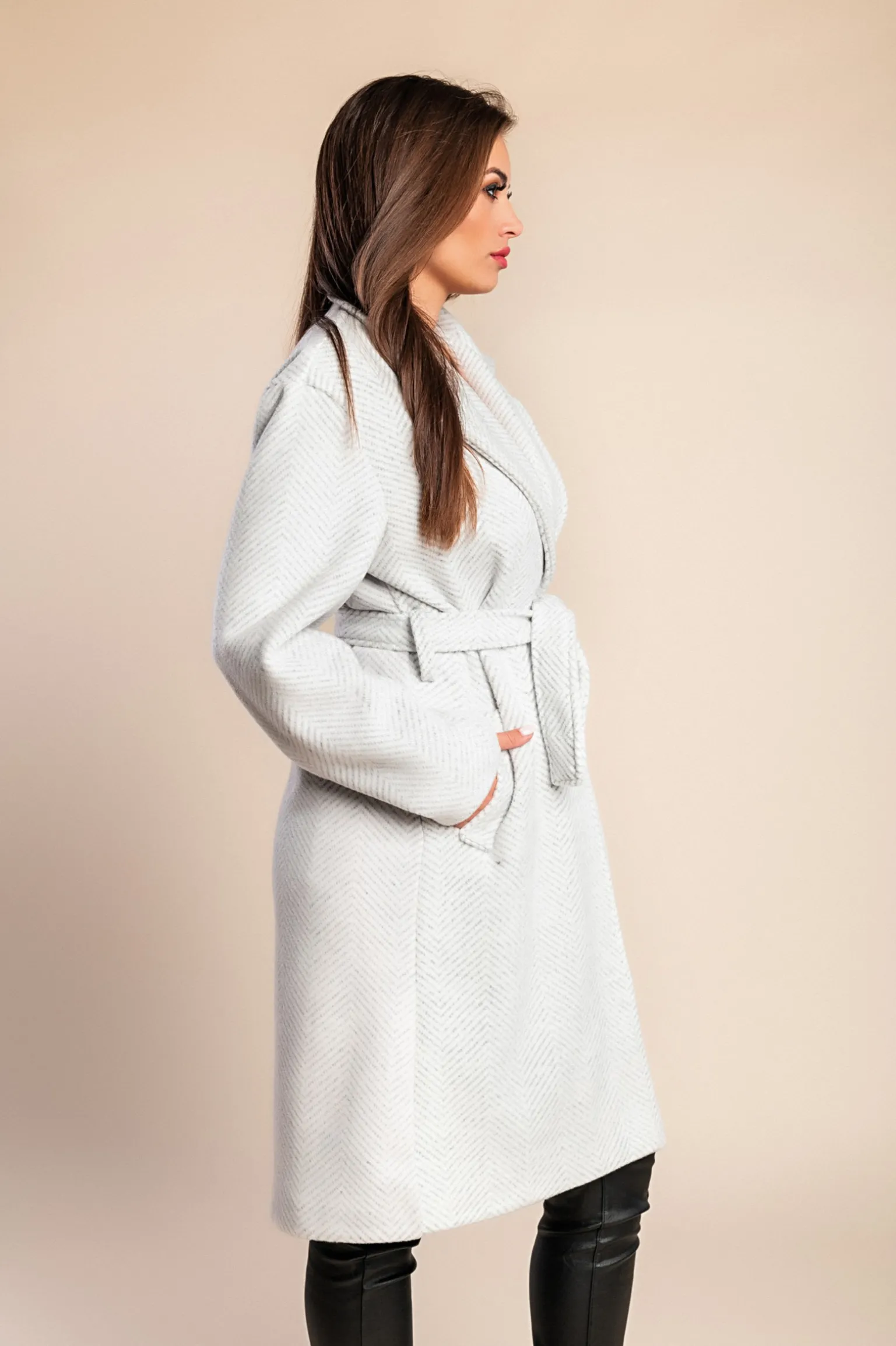 Elegante cappotto abbottonato, grigio chiaro