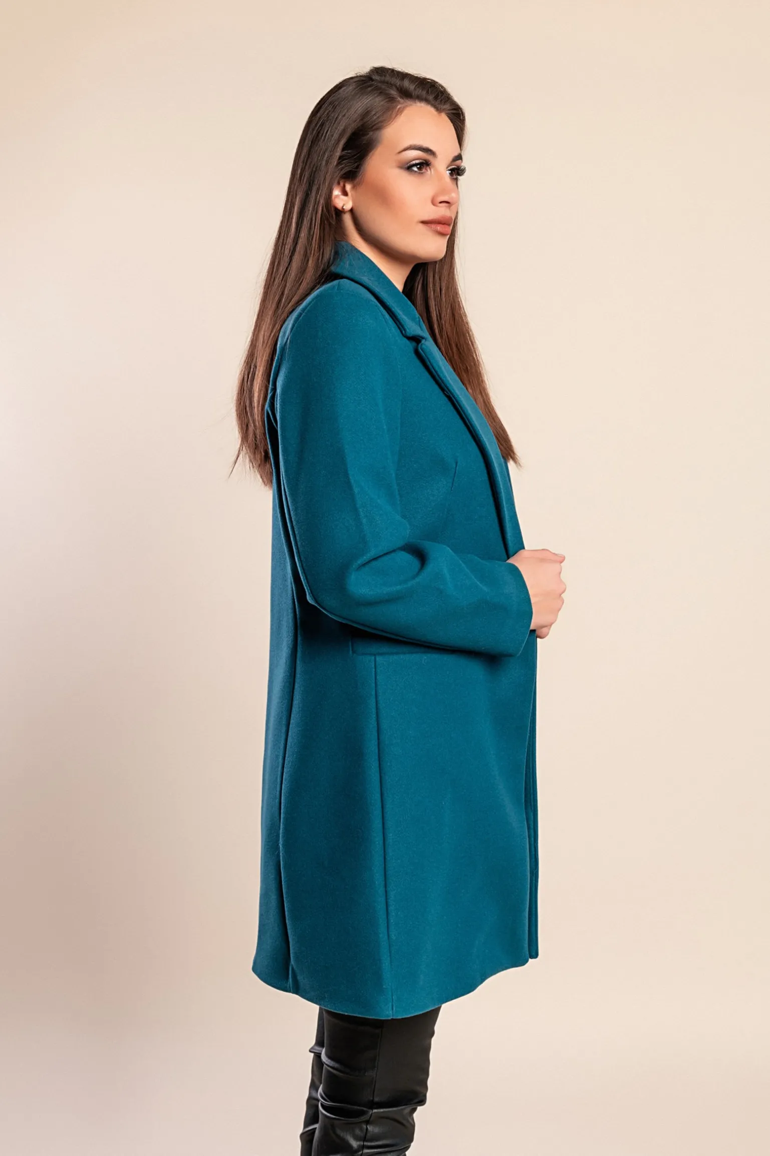 Elegante cappotto abbottonato, petrolio