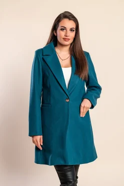 Elegante cappotto abbottonato, petrolio