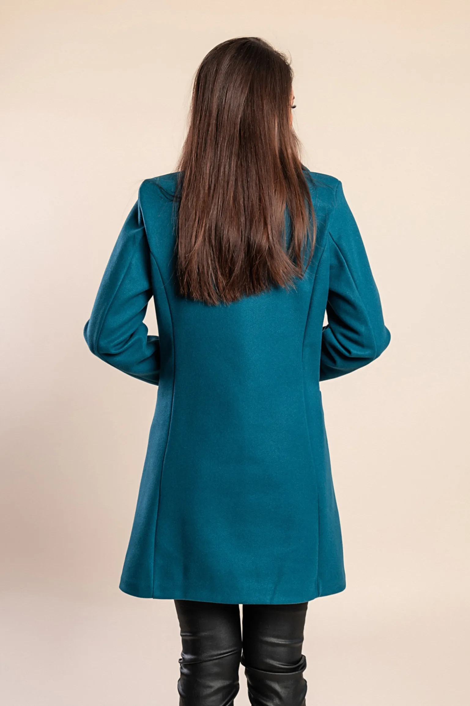 Elegante cappotto abbottonato, petrolio