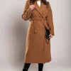 Elegante cappotto lungo con bottoni, color cammello