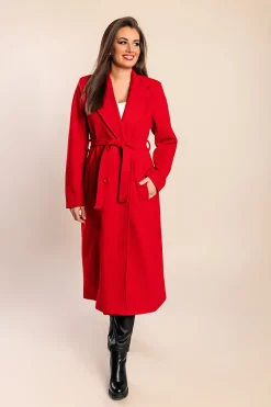 Elegante cappotto lungo con bottoni, rosso