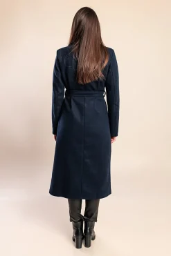 Elegante cappotto lungo con bottoni, blu scuro