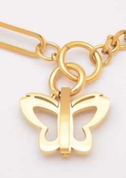 Elegante collana con pendente a farfalla, ART515, colore oro