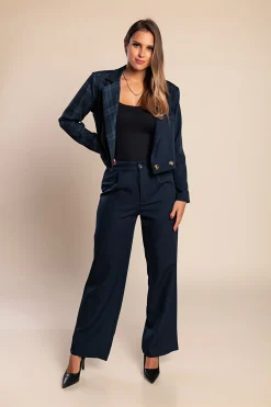 Elegante completo blazer e pantaloni a quadri, blu scuro