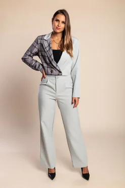 Elegante completo blazer e pantaloni a quadri, grigio