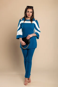 Elegante completo camicia e pantalone, colore petrolio