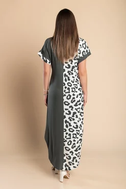 Elegante maxi abito con stampa leopardata, grigio