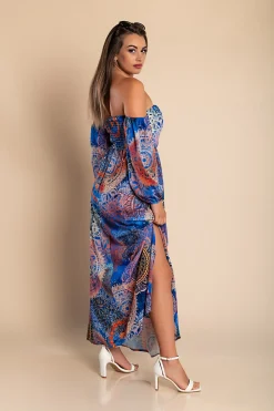 Elegante maxi abito con stampa Montella, blu