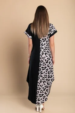 Elegante maxi abito leopardato, nero