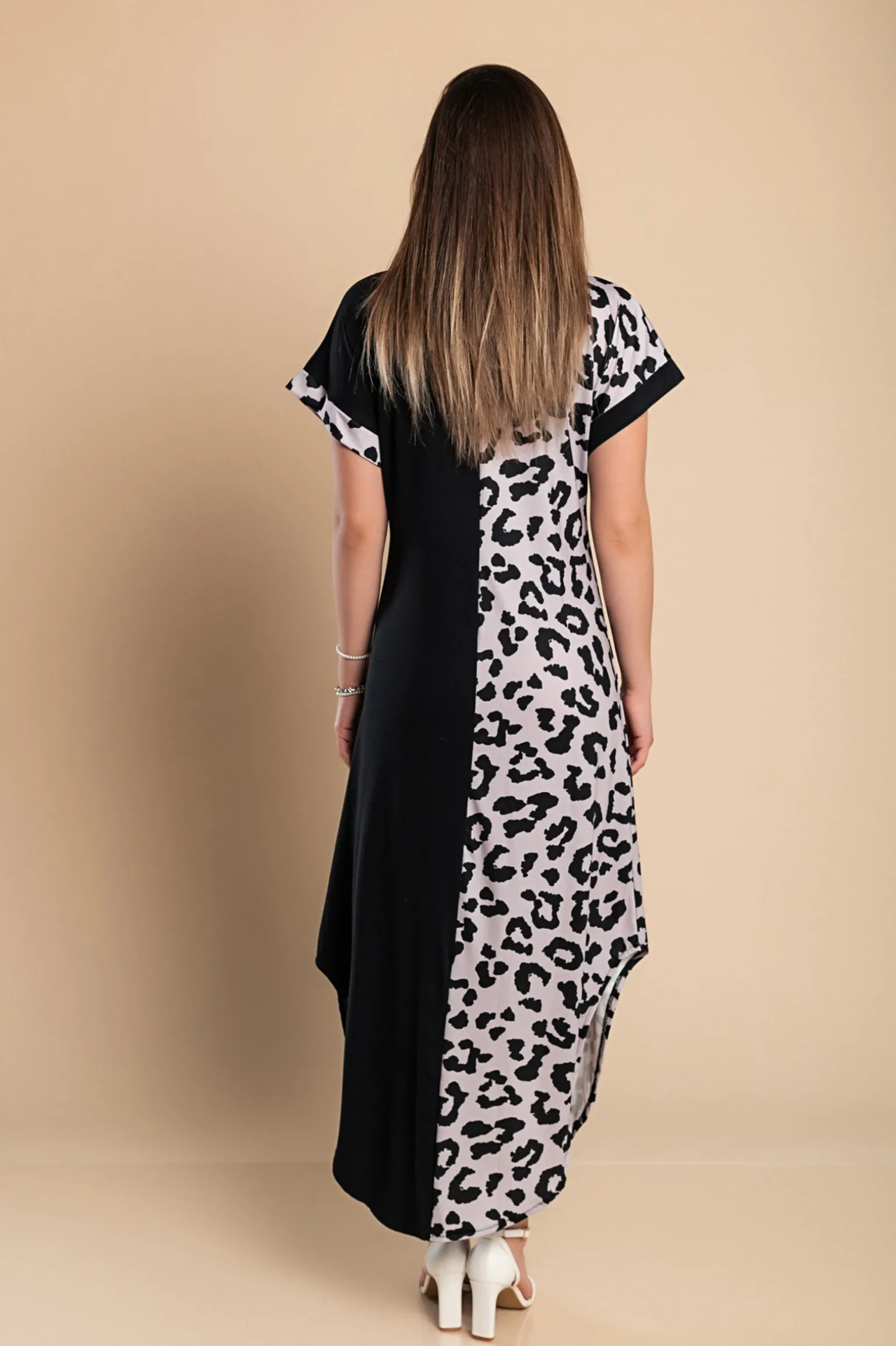 Elegante maxi abito leopardato, nero