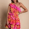 Elegante mini abito con balze Bovina, fucsia