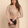 Elegante mini abito con paillettes Capitana, albicocca