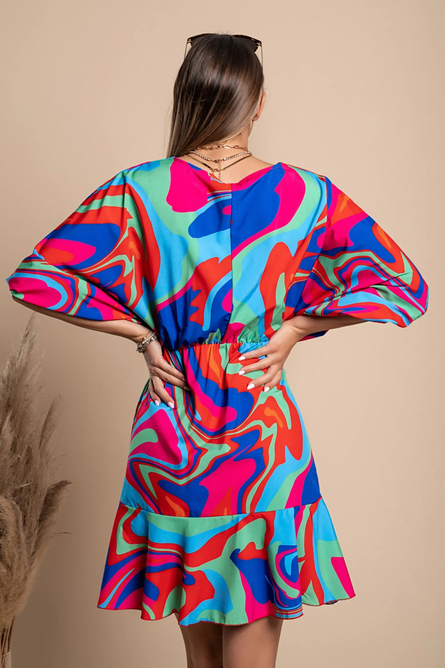 Elegante mini abito con stampa Toretta, multicolor