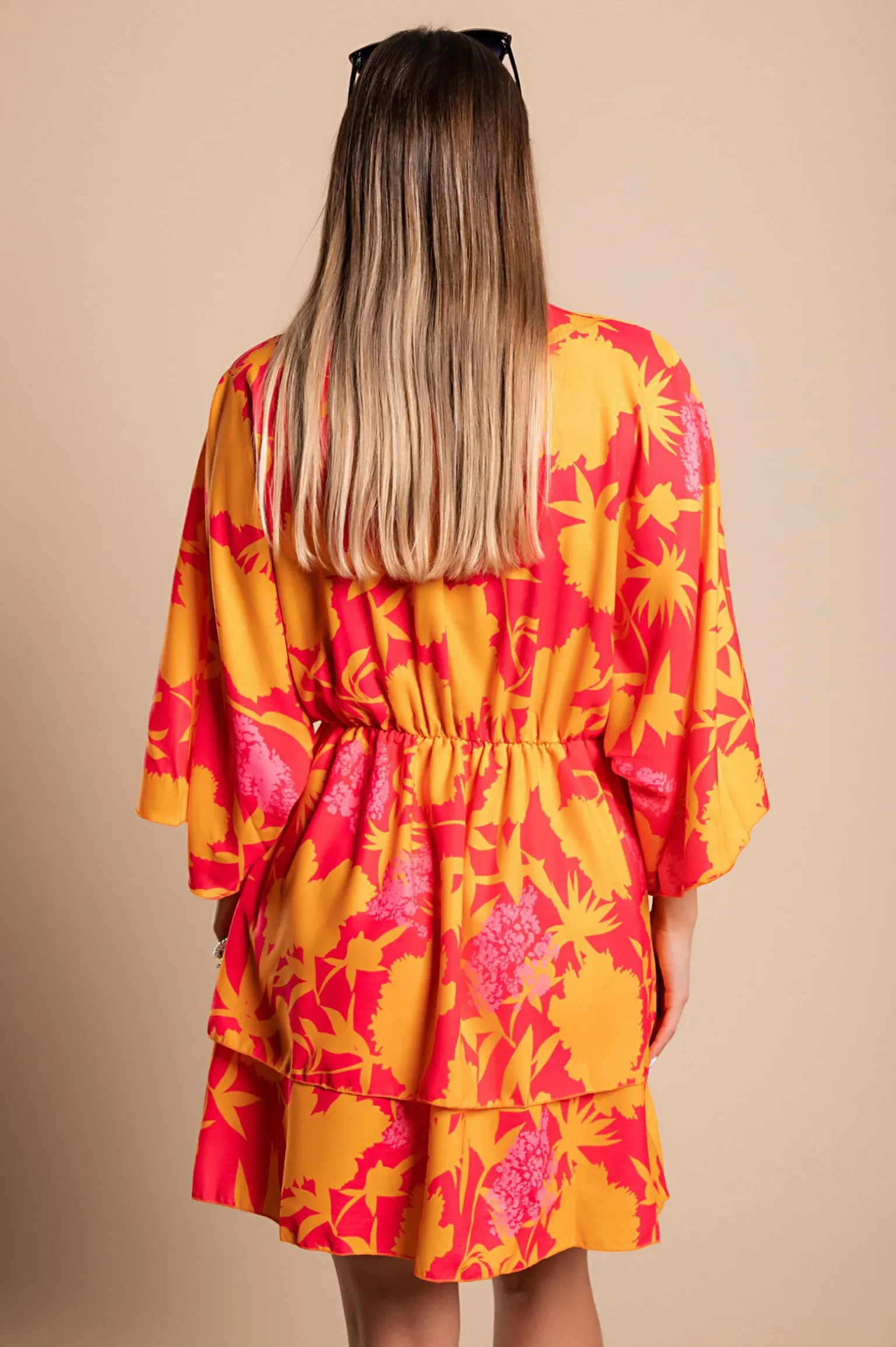 Elegante mini abito con stampa Amasena, arancio