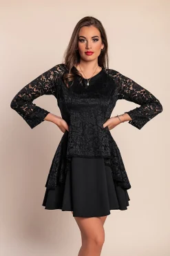 Elegante mini abito in pizzo trasparente, nero