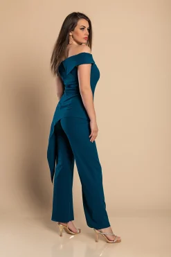Elegante set composto da top e pantaloni asimmetrici, petrolio