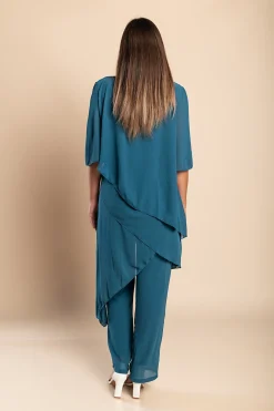 Elegante set composto da tunica trasparente e pantalone lungo Claudette, petrolio