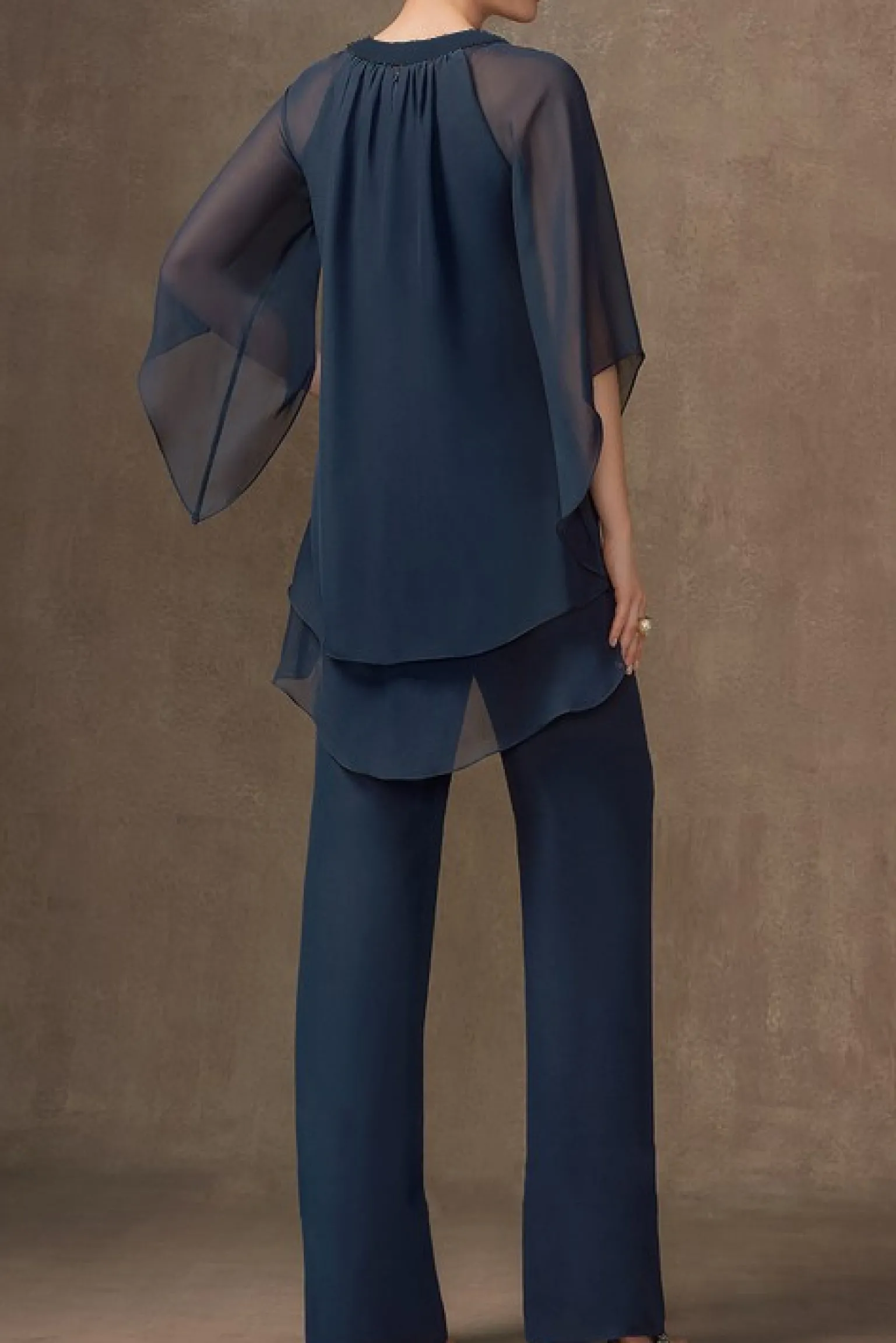 Elegante set tunica e pantaloni lunghi, blu scuro