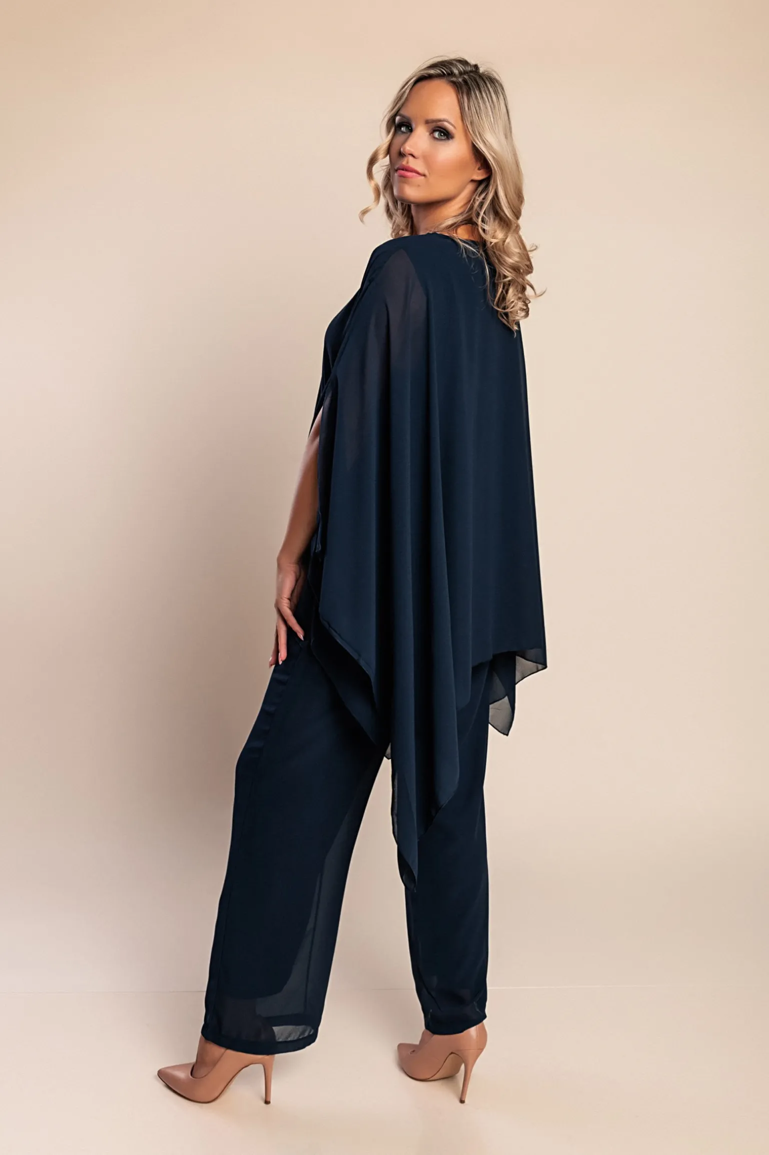 Elegante set tunica e pantaloni lunghi, blu scuro