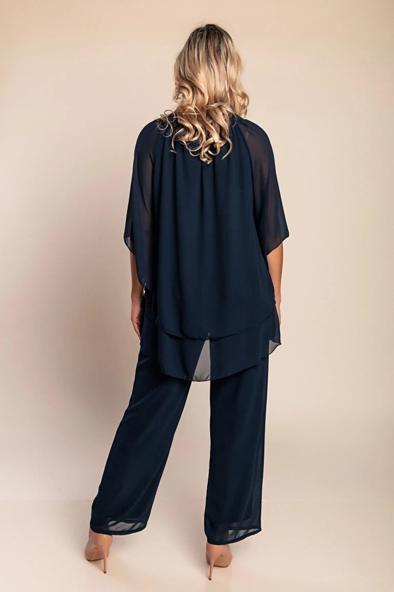 Elegante set tunica e pantaloni lunghi, blu scuro