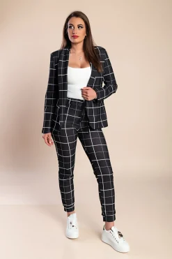 Elegante tailleur pantalone con motivo a rombi  Estrena, nero - diamante