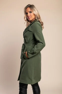 Elegante trench con bottoni, verde oliva