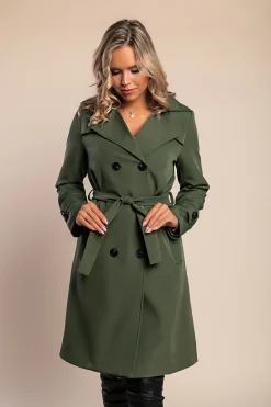 Elegante trench con bottoni, verde oliva