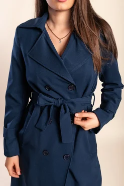 Elegante trench con bottoni, blu scuro
