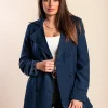 Elegante trench corto con bottoni, blu scuro