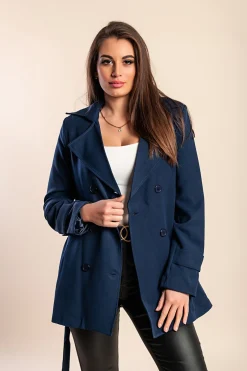 Elegante trench corto con bottoni, blu scuro
