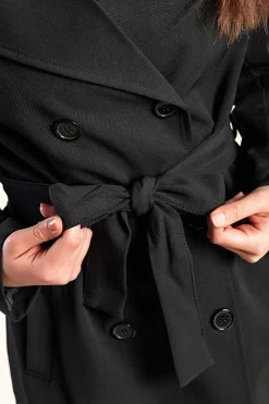 Elegante trench corto con bottoni, nero